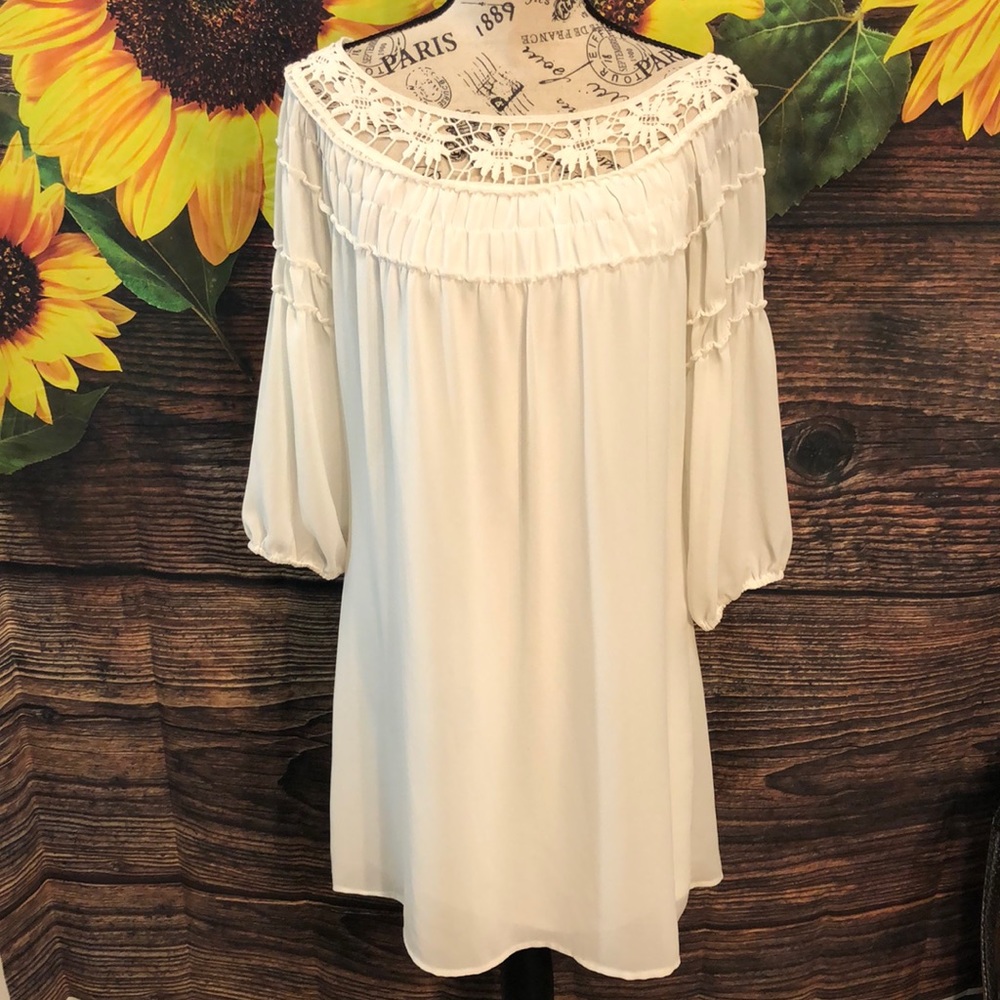 Want and Need Boho Dress Lace Smocked Cream
